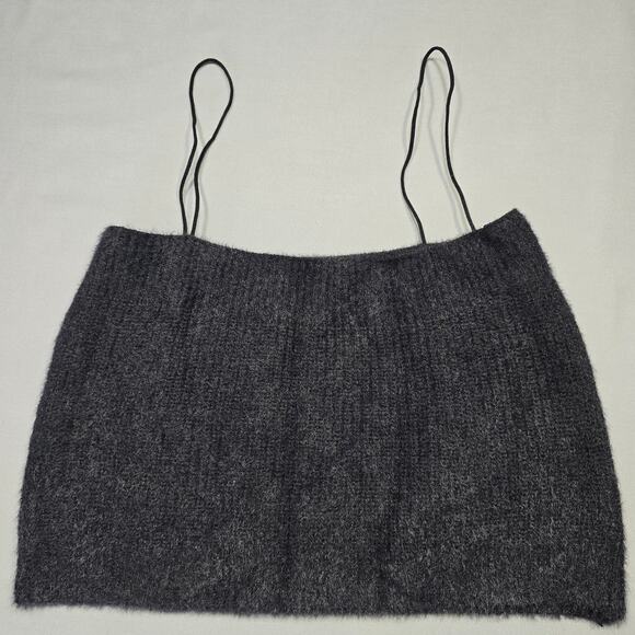 Love Tree Black Crop Top Soft Fuzzy Knit Spaghetti Strap Women Size L Tank Shirt - Picture 1 of 6